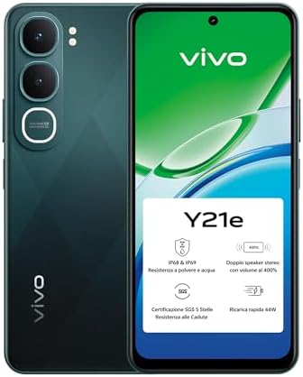 vivo Y21e, smartphone 4 GB di RAM + 128 GB ROM, fotocamera principale da 50 MP, 6,68" HD+ 90 Hz, batteria da 5200 mAh, ricarica rapida 44 W, IP68 e IP69, doppio altoparlante, doppia SIM,NFC