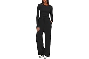 Joligiao Ensemble de Survêtement Deux Pièces pour Femme Décontracté Tenue de Sport Top à Manche Longue Taille Haute et Cordon de Serrage Pantalon avec Poches Survêtement Suit Casual Outfit
