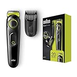 Braun BT3021 Beard Trimmer and Hair Clipper, Lifetime Sharp Blades, Black/Volt Green