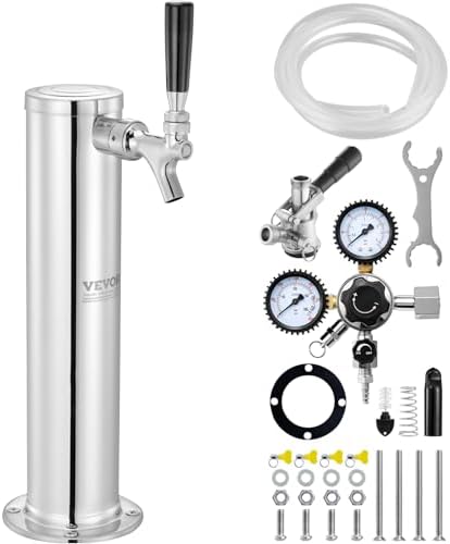 VEVOR Spillatore Birra alla Spina, Kit Dispenser Birra a Rubinetto Singolo, Dispenser Torre Birra per Fusti in Acciaio Inox Regolatore Doppio Calibro W21,8 Accoppiatore Fusti S-System per Feste