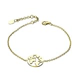 URBANHELDEN - Armband Weltkarte mit rundem Anhänger - Silberarmband - 925er Silber Armkette - Damenarmband Schmuck - Worldmap - Gold