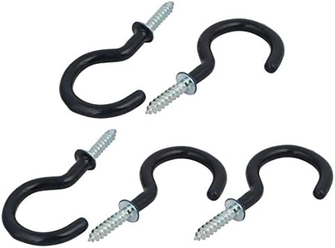 sourcingmap® 1-1/2 Inch Plastic Coated Screw-in Open Cup Ceiling Hooks Hangers Black 5pcs
