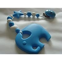 Silikon – Beißkette in weiß – blau – Elefant