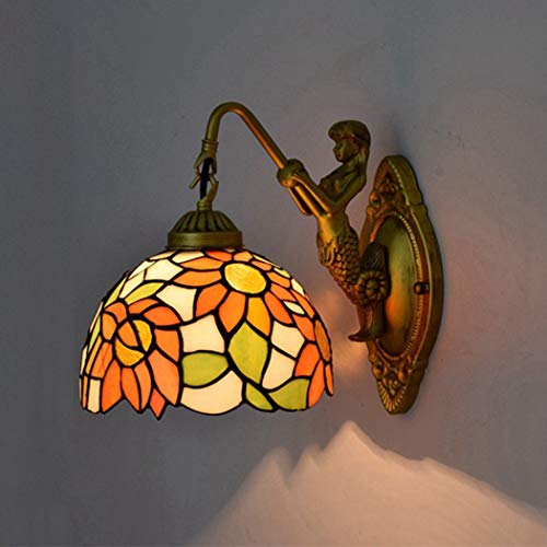 YJFFAN Europäische Retro-Pastorale Wand Lampe, Amerikanisches Land Bunt Glas Wandleuchten, Wohnzimmer Esszimmer Bar Gang-Halterung Lichter 8-Zoll 110V-240V