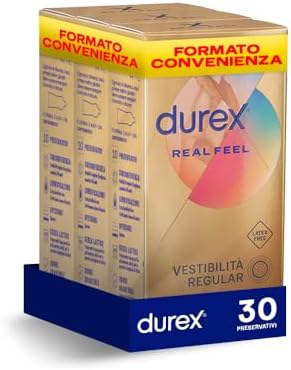 Durex Real Feel, Preservativi Senza Lattice, Vestibilità Regular, 30 Profilattici
