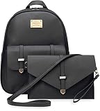 Riemen: verstellbar elegantes Taschen - Set Rucksack mit Vorderklappe + Clutch + Teddy - Anhänger schwarz