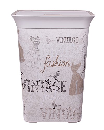 Wäschetruhe Set Wäschekorb Wäschepuff mit Belüftung Moda Vintage 60 Liter mit Deckel + 45 Liter Wäschesammler mit 4 Griffen - 2