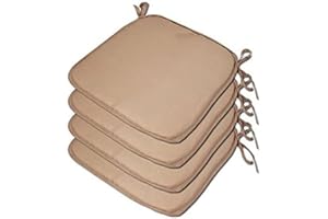 LIZZIE JACOBS Galettes de siège en mousse à mémoire de forme avec attaches luxueuses super douces et amovibles pour intérieur ou extérieur, jardin, terrasse, salle à manger, cuisine et chaises de bureau (4
