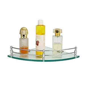 U-S-F BATH ACCESSORIES Premium Round Glass Corner Shelf / Bathroom Shelf/ Kitchen Shelf/ Wall Shelf -Bathroom Accessories (9X9 Inches, Transparent) -Pack of 1