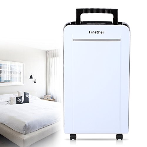 Finether-Deshumidificador Digital, Secador Purificador de Aire, 12L/Día (Portátil con Ruedas, Silencioso, Bajo Consumo de Electricidad, Ideal para Casa, Armario, Baño, Cocina) Blanco y Negro