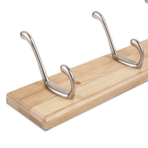 HOMFA Hakenleiste Garderobeleiste Bambus Wandgarderobe mit 6 Doppehaken Kleiderhaken Mehrzweckhaken Handtuchhalter aus Bambus Wandhandtuchhalter Badregal - 3