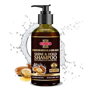 Inveda Moroccan Argan Oil Shine and Hold Shampoo, Prevents Split Ends, Dry & Itchiness with Amla, Shikakai, Reetha, Gives Smooth and Shiny Hair, 300ml