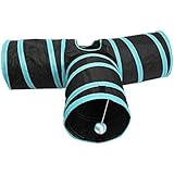 ASIV Katzenspielzeug, 3-Wege Katzentunnel Faltbare Spieltunnel mit Wackelig Ball für Katze, Puppy, Kitten und Kaninchen