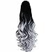 22" Claw on Ombre Two Tone Synthetic Curly Wavy Ponytail Hair Extensions Natural Black to Silver Grey