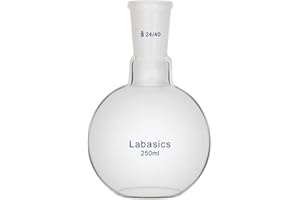 Labasics 250ml Vetro Pallone Laboratorio a Fondo Piatto a Collo Singolo, Single Neck Flat Bottom Boiling Flask Matraccio da laboratorio con Giunto Esterno Conico Standard 24/40-250ml