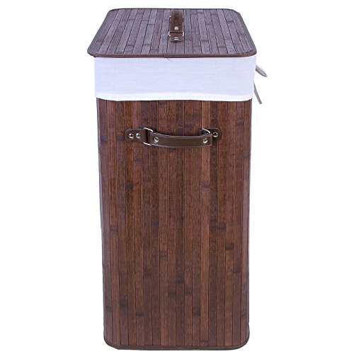 Songmics 72 L Faltbar Bambus Wäschekorb Wäschesammler mit Deckel und Griffen Eckig LCB101 - 7