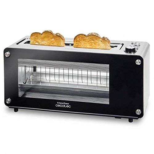Cecotec Grill-pain VisionToast. Fenêtres en verre, Fente, 7 Niveaux pour Toaster, 3 Fonctions , 7 Positions, Capacité pour 2 tranches et 1260 W.