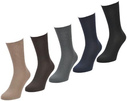 Mens Socks, 5 Pairs, Mixed selection, Soft Loop cuff no-elastic Diabetic Socks