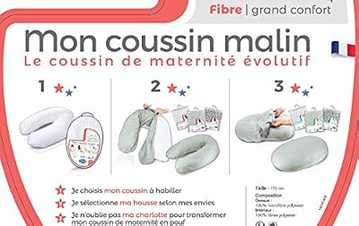 P'tit Lit - Coussin de Maternité et d'Allaitement - Garnissage fibres creuses : Ultra Confort - Oreiller de Grossesse Moelleux et Silencieux - Oeko-Tex - Fabrication Française