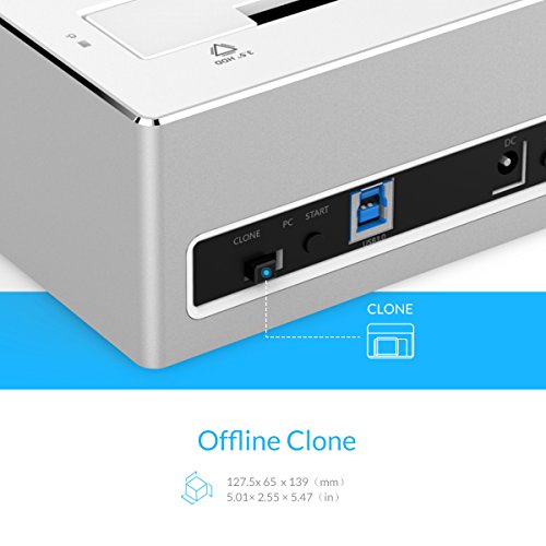 ORICO – Festplatten Dockingstation mit Offline Klon für 2,5 und 3,5 Zoll HDD SSD, Aluminium Doppel Festplattengehäuse, USB 3.0, SATA III 6Gb/s, Hochgeschwindigkeit, UASP Beschleunigung, bis zu 2 x 8 TB - 5