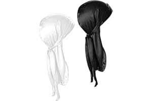 CINY Silky Satin Durag, Light Weight Breathable Head Wrap Durag Long Tail Beanies Cap Unisex Durags for Men & Women Bandana Silk Sleep Cap Silk Pirate Hat Bonnet Straps Headwraps