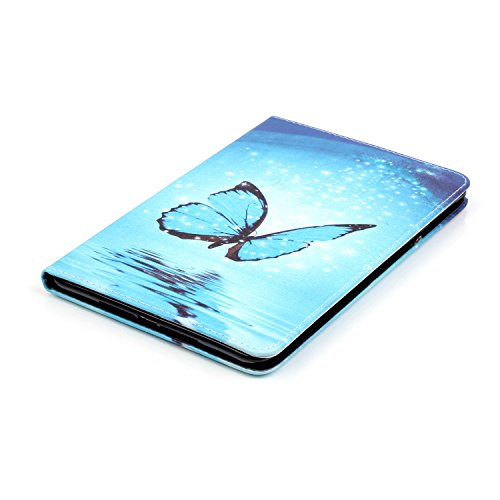 iPad Mini 4 Hülle,iPad Mini 4 Case,iPad Mini 4 Ledertasche – Felfy PU Ledertasche Luxe Bookstyle Flip Standfunktion Magnetverschluss Ledertasche Muster Eule Schmetterling Pfingstrose AugeBunte Malerei Retro Painted Abdeckung Schutzhülle Ablösbar Handliche Case Tasche Etui für Apple iPad Mini 4 (Blue Butterfly) + 1 x Hellblau Stylus + 1 x Blau Blume Dust Plug - 6