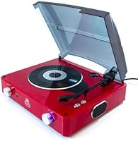 GPO Stylo 3 Speed Stand Alone Turntable with Built In Speakers - Red