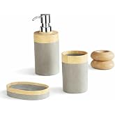 Banyo Seti, Ahşap Kaplama, Sıvı Sabunluk, Diş Fır&ccedil;alık ve Sabunluk, Gri