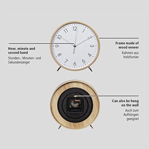 Hama Tischuhr HG-220, Holz, geräuscharme Uhr ohne Ticken, 22 cm Durchmesser, weiß/natur - 4