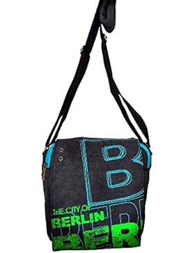 Robin Ruth Canvas kleine Umhängetasche/Überschlagtasche BERLIN in schwarz/grün (Maße: LxHxT 23x23x8 cm)