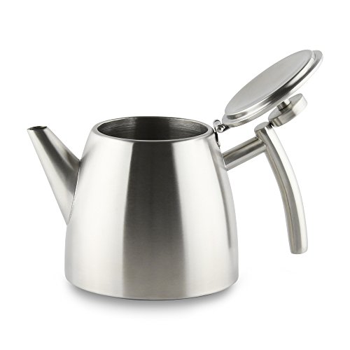 Café Ole Edelstahl, doppelwandige Teekanne mit Scharnierdeckel, Satin, 1.2l/40 oz, Satin Finish - 2