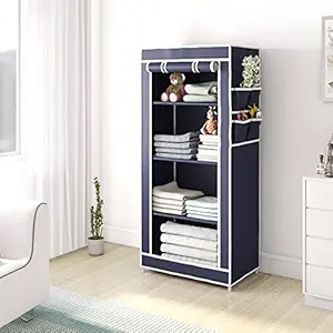 Glancestore Wardrobe Organizer for Clothes,Almirah for Clothes,Storage Rack for Kids and Women,Clothes Cabinet, Bedroom Organiser with 4 Layer,Collapsible Wardrobe for Clothes (Blue) (Large, Blue)