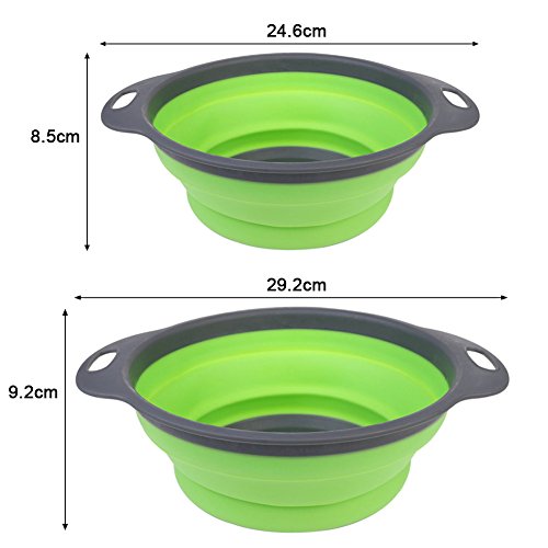 2 Stück Collappsible Colander Set, Silikon Faltbarer Seiher Abtropfsieb Home Küche Faltbar Silikon-Filter Utensil Set Gemüse Obstkorb (Grün+Grau) [Energieklasse A+] - 2