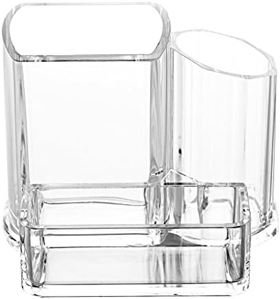 UCTOP STORE Transparent Clear Acrylic Lipstick &amp; Brush Holder Storage Display Stand Cosmetic Stand Rack Holder Eyebrow Pencil Mascara Eyeliner Eyebrow Shaping Knife Nail Polish Makeup Tools Stand Box with 3 Compartments