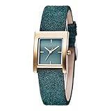 Damenuhren, Einfaches Rechteckiges Zifferblatt-Design, Fashion Ladies Es Armband Quarz Handgelenk Watche mit Lederband (Grün) (Kaffee),Green