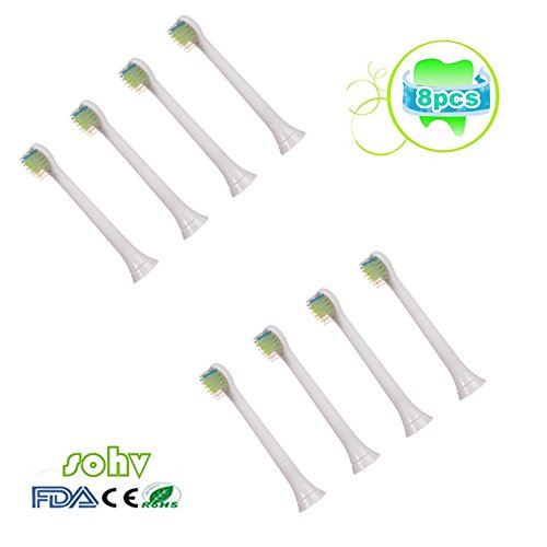 Preisvergleich Produktbild Sohv® Ersatz Aufsteckbürsten, Kompatibel Mit Philips Sonicare HX6074 / 05 / 07 / 16 / 26(HX6072) DiamondClean Aufsteckbürsten Mini,Standard,8 Stück(2er-Pack)[4,8,12,16,20 Stück Verfügbar],weiß.