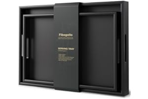 Fibogollo Bamboo Set of 2 Serving Tray with Handles,Decorative Trays Platter,Breakfast Tray in Bed,Food Drinks Trays for Eating,Working,Storing(Black)