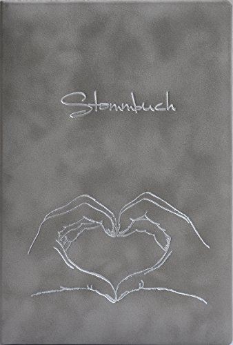 Stammbuch "Herz mit Hand", grau, Velours, Silberprägung, Stammbuchformat