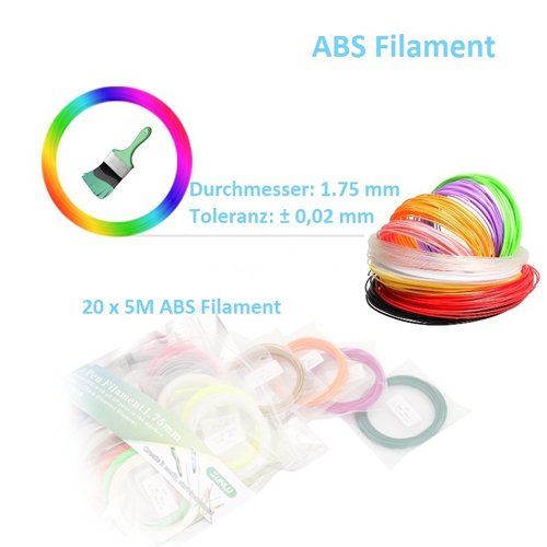 3D Druckstift Stift, Intelligenter 3D Pen 3D Stift 3D Druckstift 3D Printing Pen Dritte Generation mit 2 Packs Filaments EU Adapter für Freihand 3D Zeichnungen – 3D Printing Filament aus PLA/ABS Material in 20 Farben - 3