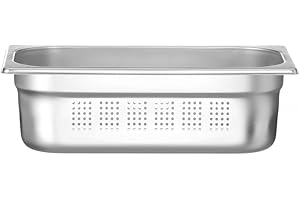 HENDI Recipiente GN 1/3, con laterales y fondo perforados, contenedor GN, apilable, bordes lisos, resistente a temperaturas de -40° a 300°C, 4L, altura: 100mm, acero inoxidable 18/10