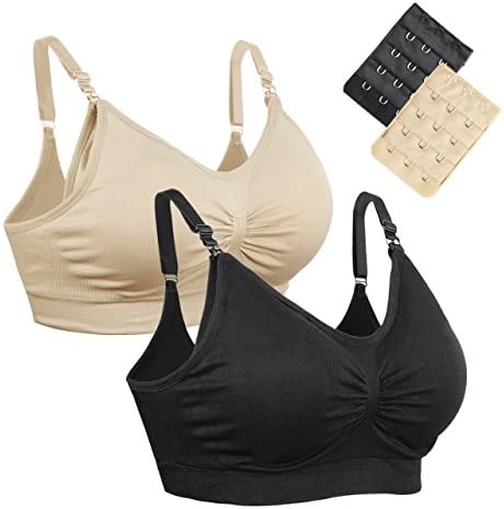 AigoriNursing Bras Pack of 2, Seamless Wirefree Maternity Bra for Motherhood Pregnancy Breastfeeding Sleeping with Extenders