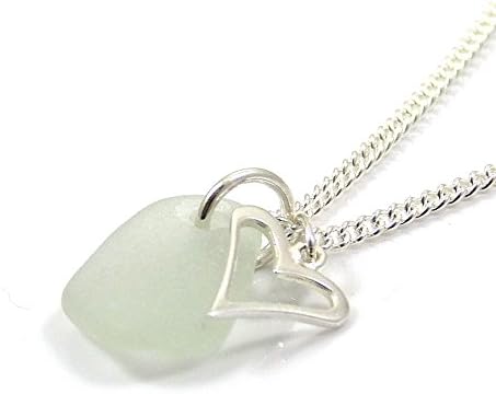 The StrandlinePale Blue Sea Glass Necklace Sterling Silver Heart Charm Necklace c200 - Handmade