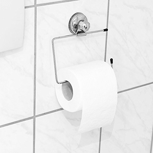 Relaxdays Toilettenpapierhalter ohne Bohren Toilettenpapier Halter aus Eisen mit Saugnapf Klopapierhalter zum Kleben Toilettenpapierhalterung für 1 Rolle Klopapier HxBxT: ca. 14 x 16 x 4 cm, silber - 3