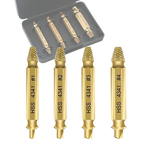 FULARR 4 in 1 Professionale Danneggiato Viti Estrattore e Rimozione Kit, Rimuovendo Facilmente Viti Rotte o Danneggiate -- Dorato