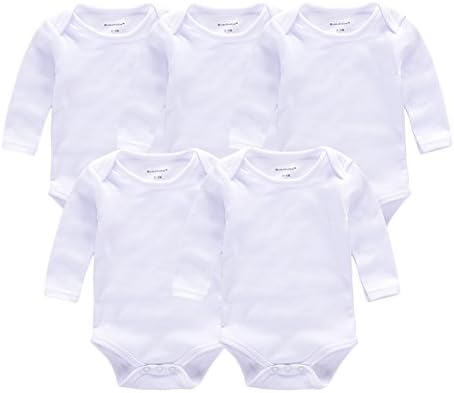 Momsbabe Baby Vest Bodysuit Cotton Long Sleeve Newborn Clothes Assorted Plain White Unisex Rompers(6-9Months)