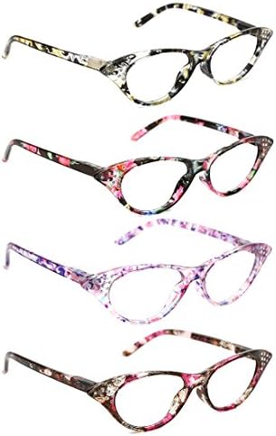 4 Packs Spring Hinge Cateye Reading Glasses for Women Clear Lens Eyeglasses Frame