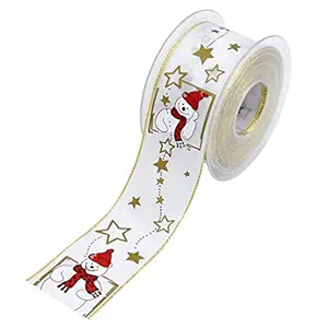 SUPVOX 10 Meters 4cm Christmas Ribbon Roll Santas Ribbon Gift Wrappping Decor Strip Gold Edge Ribbon for Party