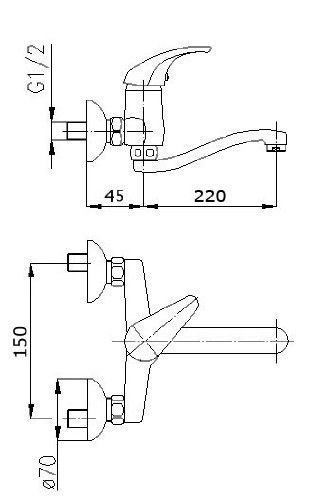 Design Wandbatterie Wandarmatur Küche Bad Auslauf lang Chrom LAU06/22 - 2