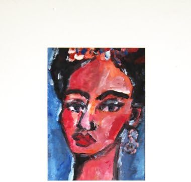 sibylle rettenmaier Blue TRIBUTE TO Frida Kahlo Original Acrylic Painting Paper Hand-Painted Unique Acrylic Modern Art 30 x 41 cm