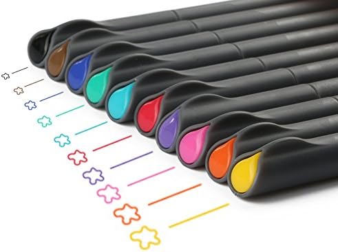 nouvelife Fineliner Pens Pack of 10 Pen Coloured Sign Pens Fine Point 0,38 mm Coffee Cyan Black Yellow Orange Pink Blue Green Purple Red Precision For Writing Calligraphy Drawing Colouring Anti-Stress